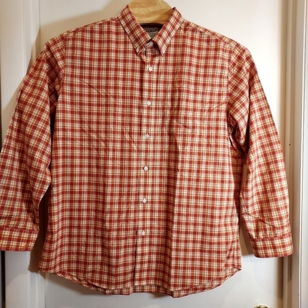 LLBean Slightly Fitted‎ XL Mens Long Sleeve Button Down Burnt Orange/White Shirt